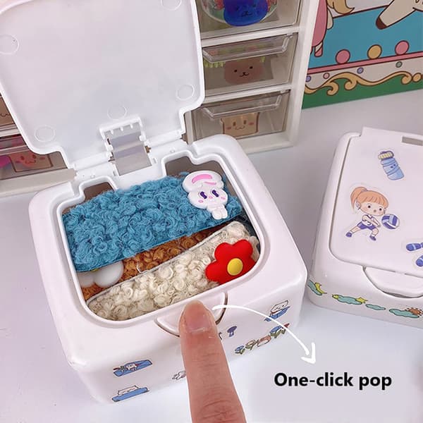 e Plastknapp Skrivbordsförvaringsbox Smycken Organizer Case Wit Double grid Without sticker