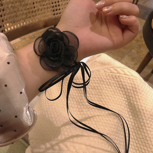 Enkel klut blomst lang seksjon Ribbon Bow halskjede hals stropp A2