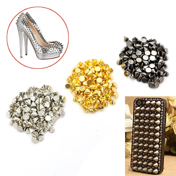 100 Stk 10 mm Stud Rund Spike Nitte Craft Bag Læder DIY Black