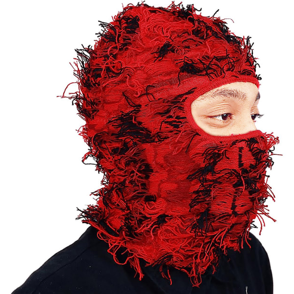 Hip Hop Balaclava Distressed Knitted Caps Full Face Ski Mask Rose red