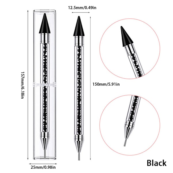 1st Dual Ended Dotting Pen Rhinestone Picker Wax Pencil Nail Ar Black