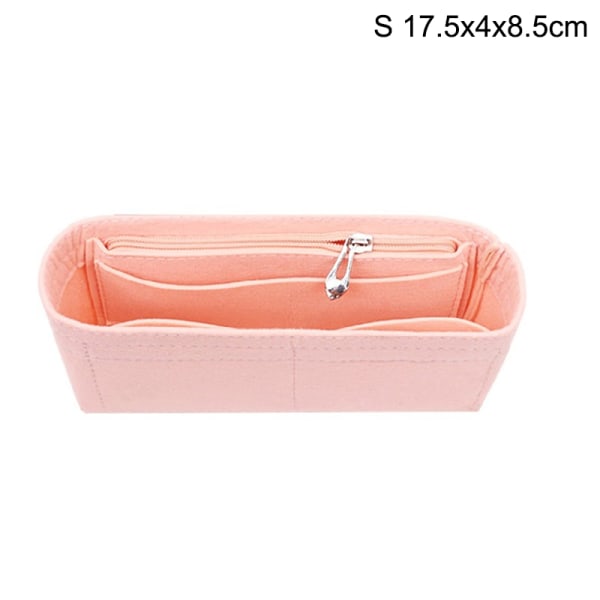 Multi-pocket kvinner sette inn veske Filt stoff veske håndveske Pink S