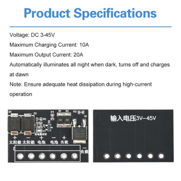 DC 6-45V Solar Gadelys Kontrolkort LED Lys Fuldautomatisk A4