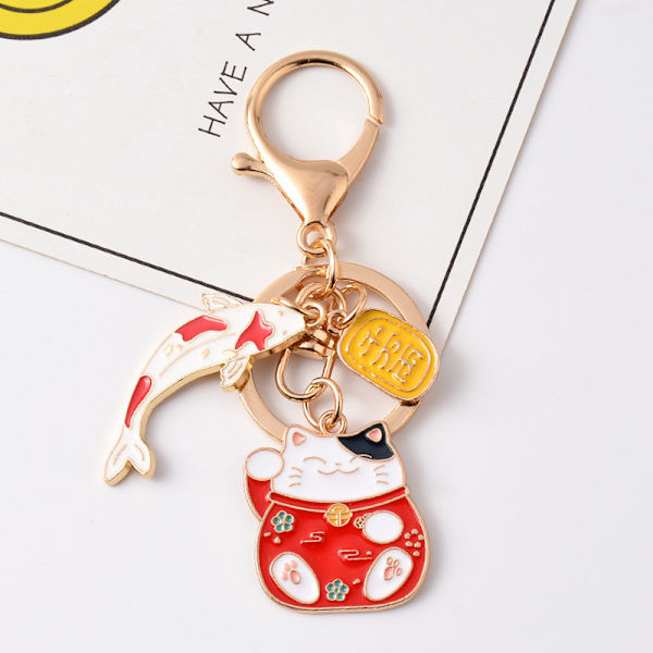 Fortune Cat Nøgleringe Koi Fish Pendant Nøglering Dejlig Key Rin Red
