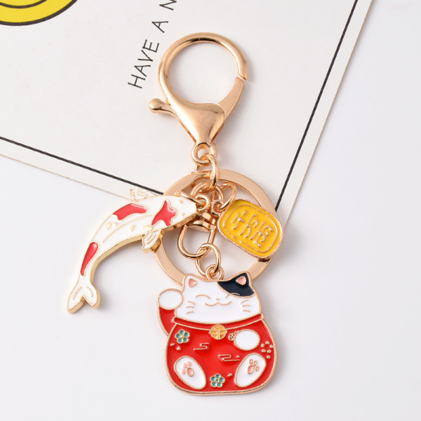 Fortune Cat Nøkkelringer Koi Fish Pendant Nøkkelring Lovely Key Rin Red