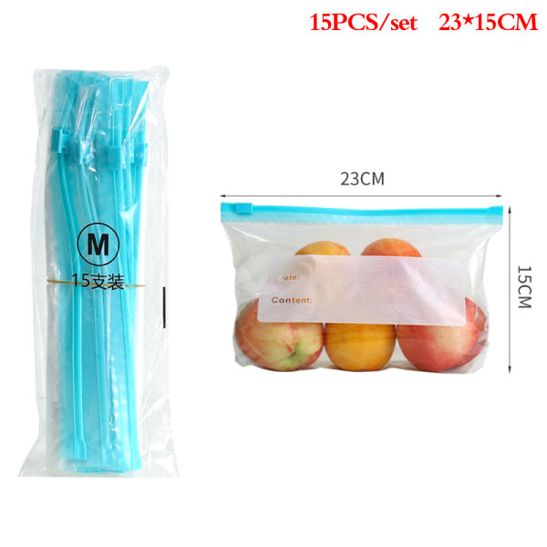 Pakk inn plastemballasjeposer Lagring Gjenbrukbar fryser 15PCS 23*15CM