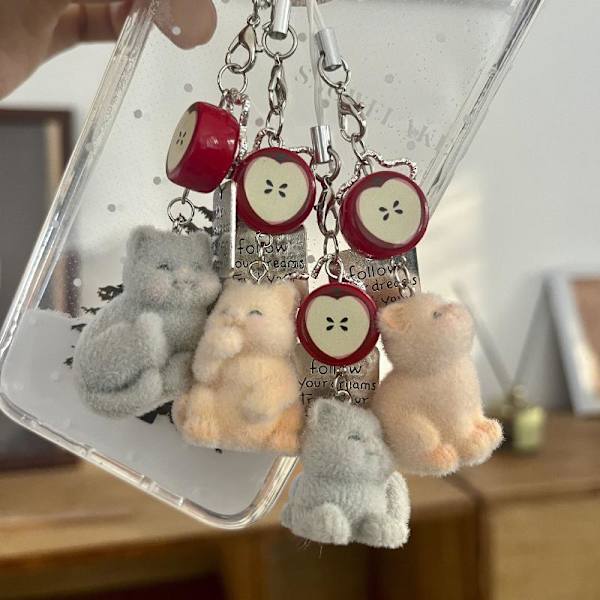 e Creative Flocking Cat Pendant Keychain Cartoon Mobile Phone C A8