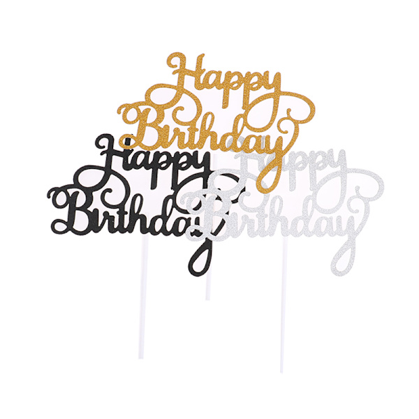 10 kpl Glitter Paper Happy Birthday Cake Topper Cupcake jälkiruoka Black