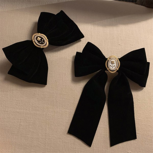 Uusi Black Velvet Bow Hair Pins Elegant Fabric Alloy Roses Hiukset A