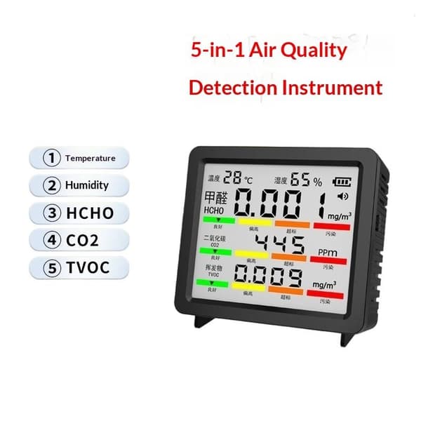 1 set 5-i-1 luftkvalitetsdetektor HCHO TVOC formaldehyd kol black add battery