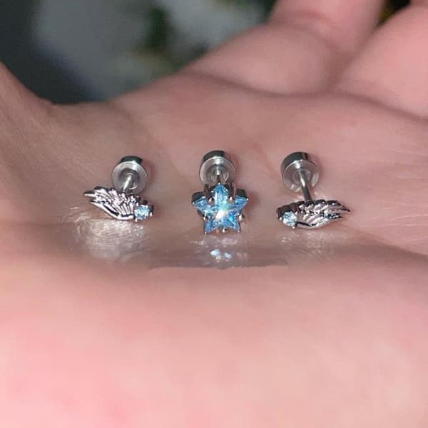 3 stk. mode Zircon vinge ørestikker til kvinder skinnende øreknogle Blue