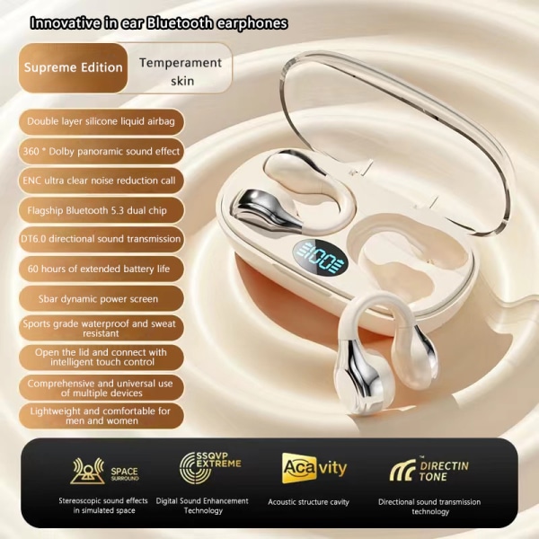 Hanging Ear Trådløs Bluetooth 5.3 høretelefoner Hovedtelefoner Stereo White