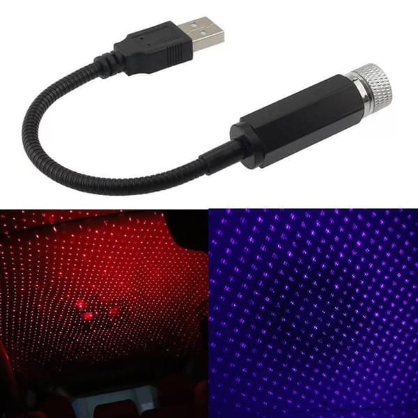 USB Bil Stjernehimmel Lys Omgivelseslys Rød Grønn Blå Lilla St A3