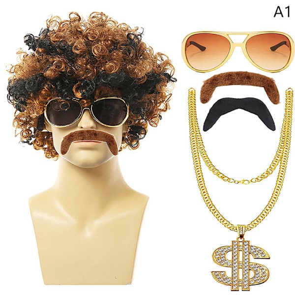 1 set herr kort lockig syntetisk cosplay peruk 70-tal 80-tal disco hal A4