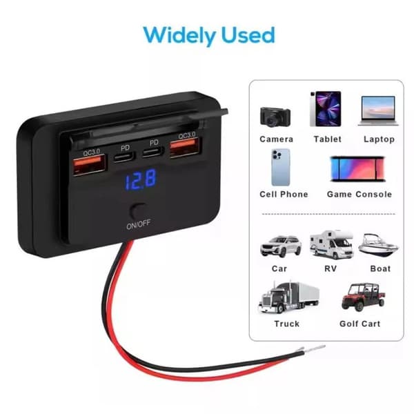 USB-uttakspanel hurtigladekontakt med bryter voltmeter for B A4