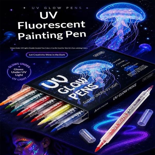 12/18 farver Dual Tip UV Glow Body Paint Marker Pen Vaskbar Fl A2
