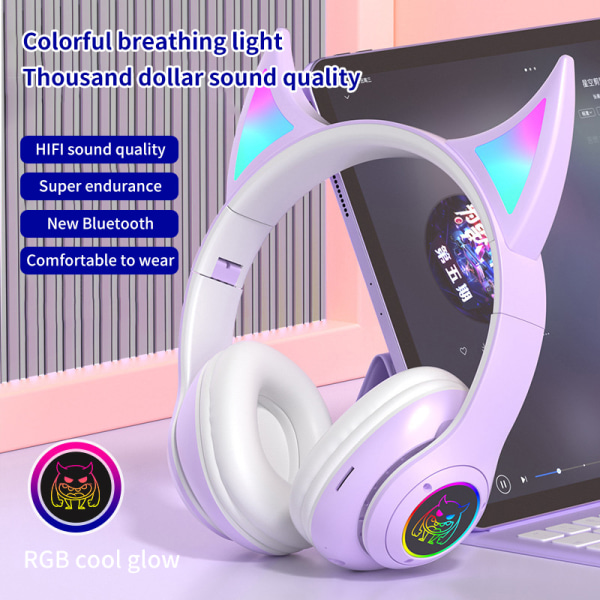 Trådlöst headset Devil's Horn V5.0 Bluetooth -hörlurar LED Fla Blue