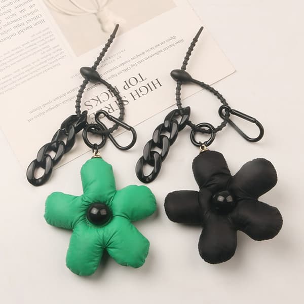 Nøglering Sort Grøn Par Matchende Taske Charm Flower Accessor Black
