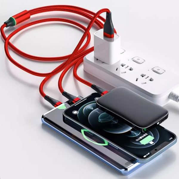 100W 6A USB Till Typ C 3 I 1 Laddningskabel Snabbladdning Micro Red 1.2m