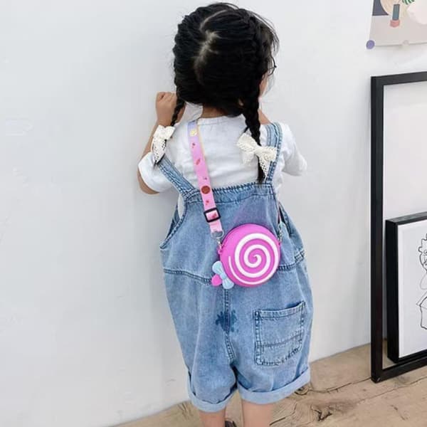 Barnas silikon-slikkepinner Messenger Bag Justerbar Bred Stropp Pink