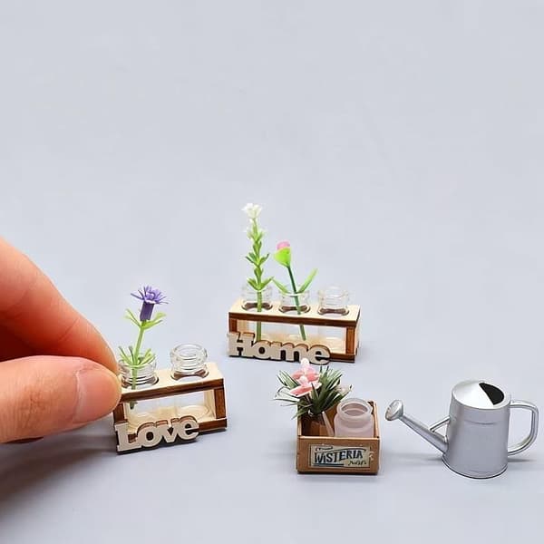 1 st 1:12 Dockhus Miniatyr Hydroponisk Trä Blomsterarrangemang A2