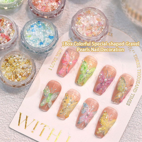 1 Box Nail Art Decoration 3D muotoiltu sora Nail Art Charm Pearl A4