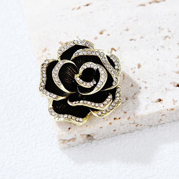 Mote Rhinestone Camellia Flower Emalje Brosje Kvinneslag