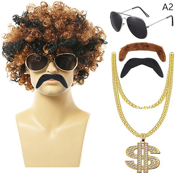 1 set kort lockig syntetisk cosplay peruk 70-tal 80-tal disco hal A1