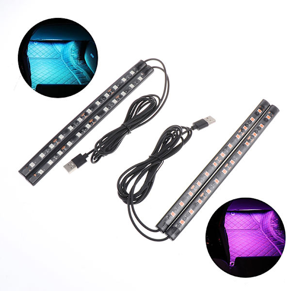 24 LED One Tow To ensfargede bilfotgulv dekorasjonspærer Blue USB