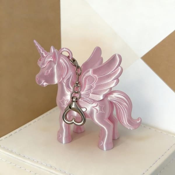 Mode Pink Pegasus Nøglering 3D Printet Taske Charm Hjerte Lås A2