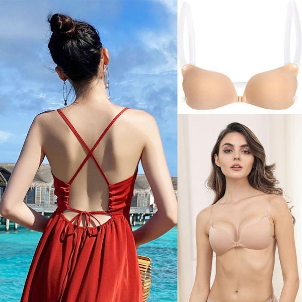 1 STK Women Invisible BH Push Up Silikon BH med Transparent Apricot A