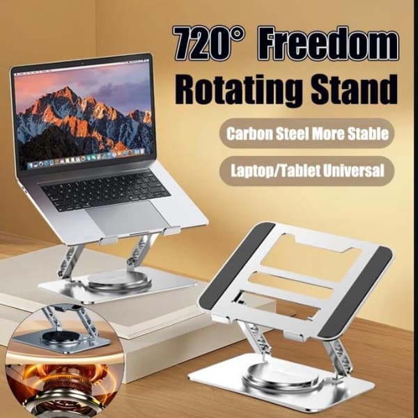 Bærbar stativ Tablet Holder 360° Roterende Højdejusterbar Metal ASilve Rotatable