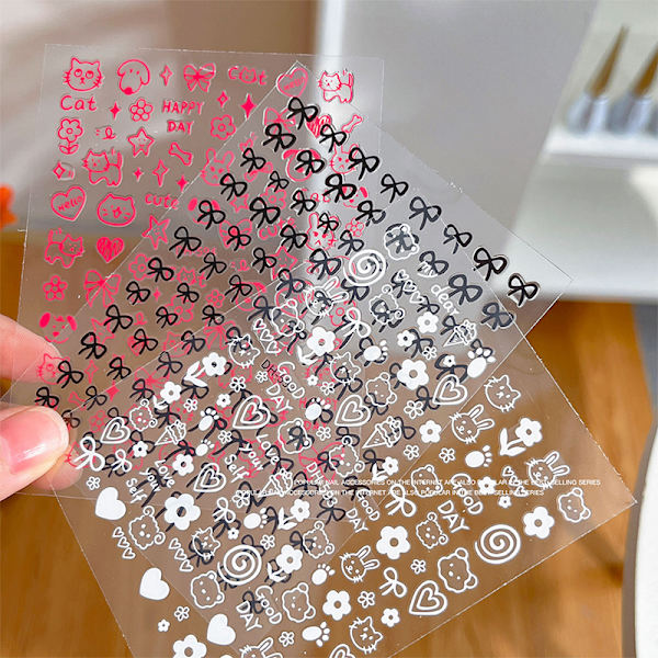 Tegneserie Graffiti Sløyfe Ultra-tynne Nail Art Stickers Kattunge Hund Be 4