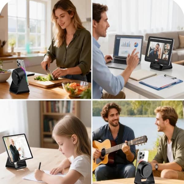 Langaton Bluetooth-induktio kaiutin puhelinteline RGB ja pyörivä White