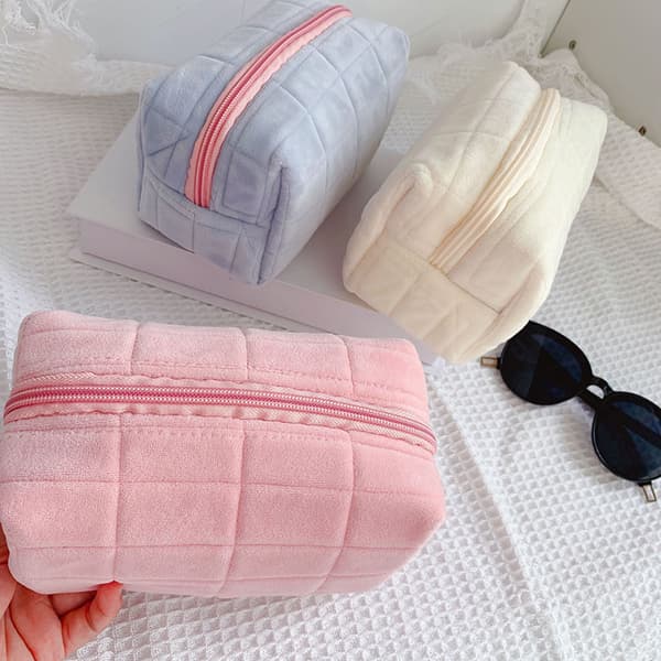 e Fur Makeup Bag För Kvinnor Dragkedja Stor Solid Färg Kosmetisk Ba Pink
