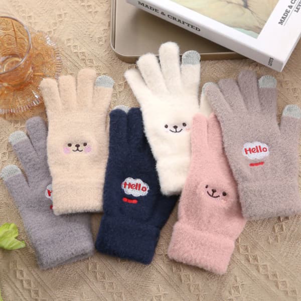 Mote Smile Face Printing Hansker Mobiltelefon Touch Soft Fluf white