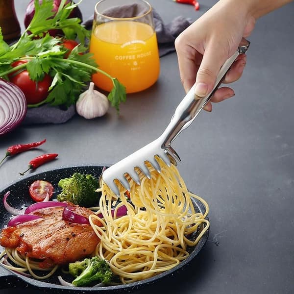 Multifunktionel rustfri stålclips grill spaghetti tang Silver