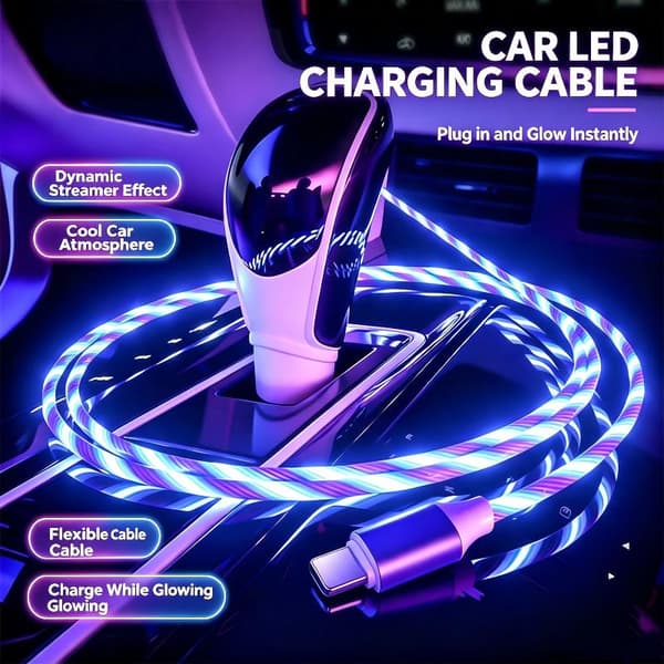 LED-flödande ljus USB-snabbladdningskabel med cool glödeffekt för A14