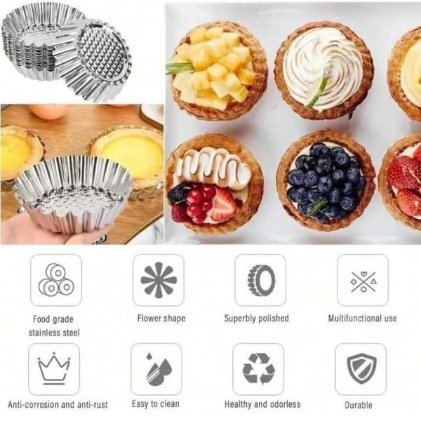 Genanvendelige æggetærteforme i aluminium, non-stick, perforeret bund 6PCS