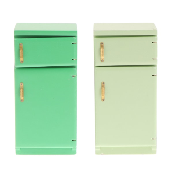 1/12 Dukkehus Miniatyr Kjøkken Kjøleskap i tre for dukker Light green