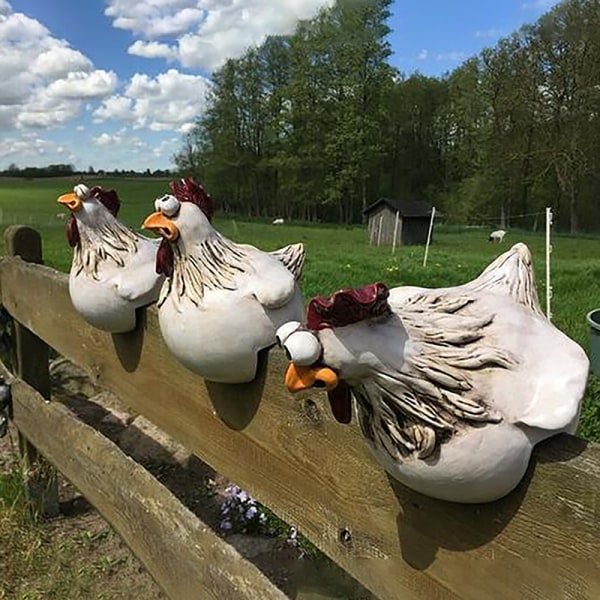 Big Eye Chicken Garden Skulptur Kyckling Lawn staket dekorera A