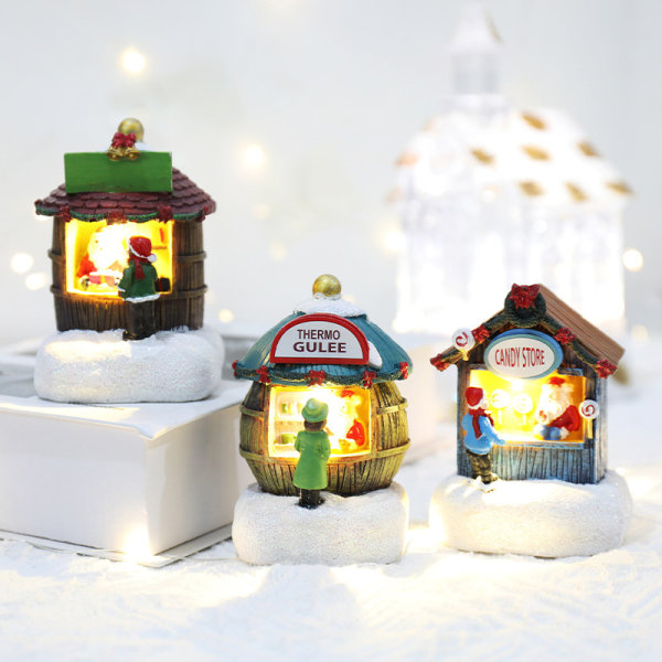 1PC Santa Claus Resin House Jul LED Lys Ornamenter Chris B