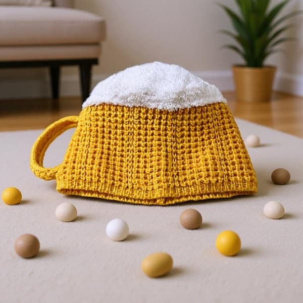 3D Ølhat Strikket Pullover Hue Sjov Nyhedsgave Til Ølelskere Yellow