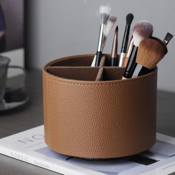 Nordisk stil Yike Roterende Desktop Læder Opbevaringsboks Makeup B White