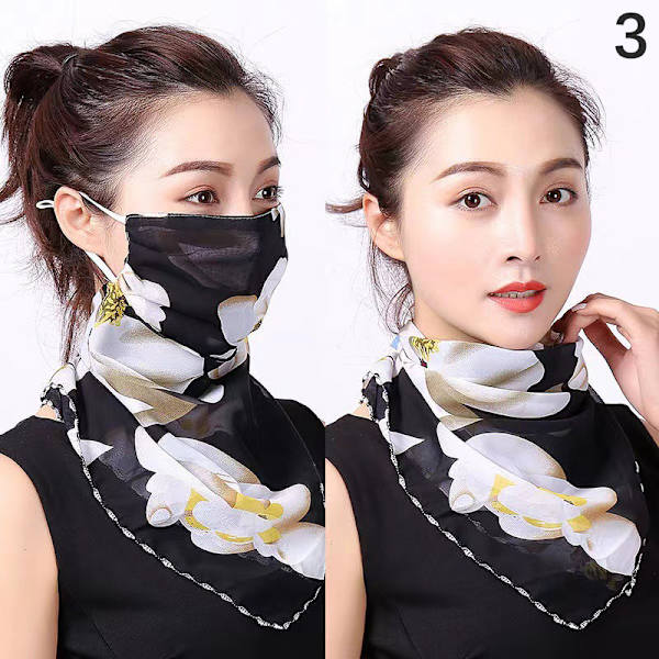 1st Kvinnor Solmask Chiffong Hals Damask Häng öra Chiffong Andning 3