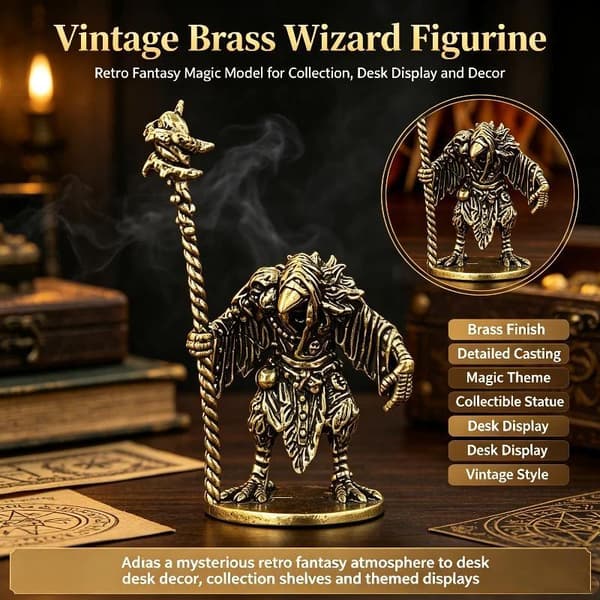 1 stk. messing krage-magiker minifigurmodel til bordplade RPG-indretning 1