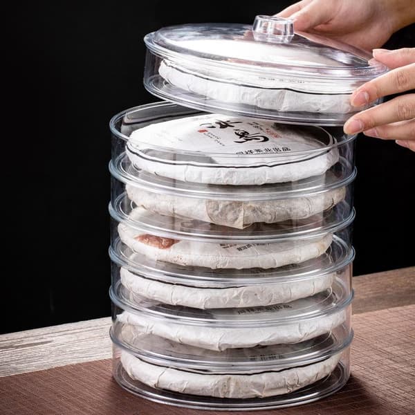 Multifunksjonell teoppbevaringsboks i plast, gjennomsiktig og stabelbar A2
