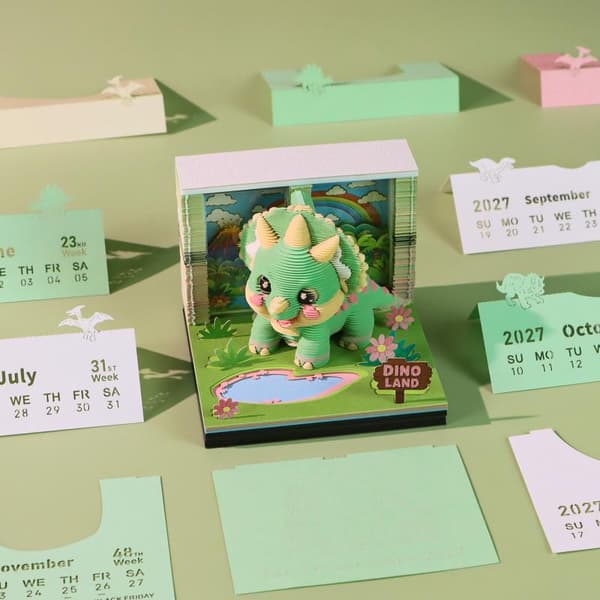 Tidsstykke Kalender 2027 Skrivebordskalender Med LED Lys 3D Riv-af A