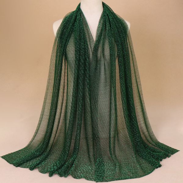 Glitter Skjerf Kvinner Muslim Shimmer Hijab Crinkle Shiny Shawl Is Dark green