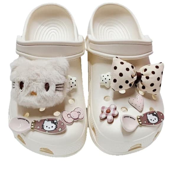 9 stk. e Bow Hello Kitty plysj sko charms dekor for tresko sanda